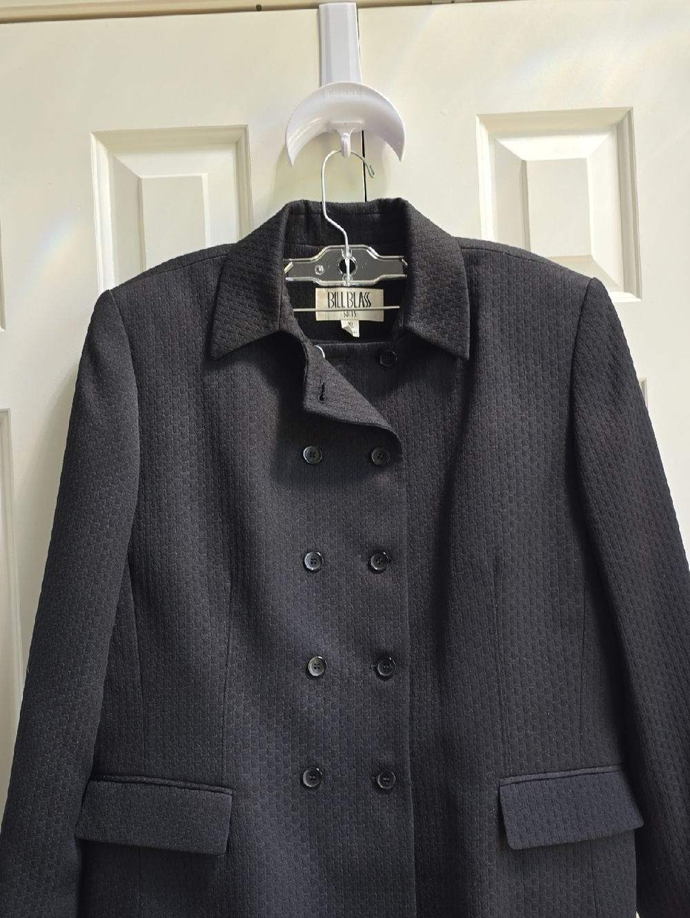 Bill Blass Women's Black Double-Breasted Textured Jacket and Skirt
